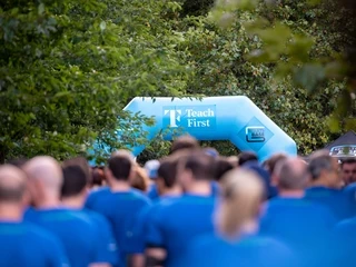Runners lined up at the starting line for Teach First's Run the River event.